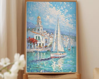 Sailboat Fine Art Poster, Nautical Wall Decor, Coastal Artwork Print, Ocean Themed Home Decor, Gift for Sailor