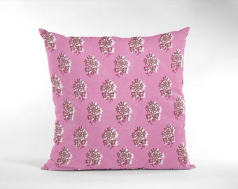 Pink Floral Square Pillow, Decorative pillow, boho pillow, Pink Block Print Pillow, Decorative Pillow, Blush Floral Pillow, Throw Pillows