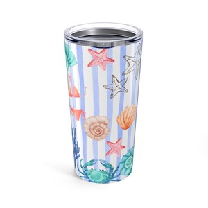 Beach Theme Tumbler 20oz, Coastal Vibes Travel Mug, Ocean Life Insulated Cup, Nautical Gift for Beach Lovers, Summer Party Essential