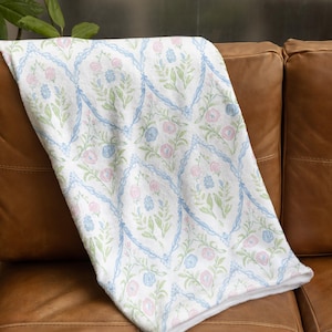 Floral Blanket Grandmillennial Bedding Blue Blanket Floral Blue Green Decor Preppy Bedding Toddler Girl Bedding Girl Bedroom Decor