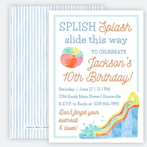 Printable Waterslide Party Invitation Waterslide Birthday | Etsy