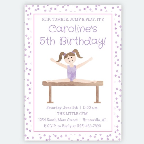 Printable Gymnastics Party Invitation Gymnastics Birthday Etsy