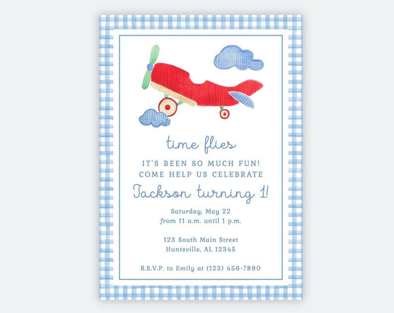 Printable Airplane Birthday Invitation Airplane Birthday Invite Airplane Birthday Party Invitation Time Flies First Birthday
