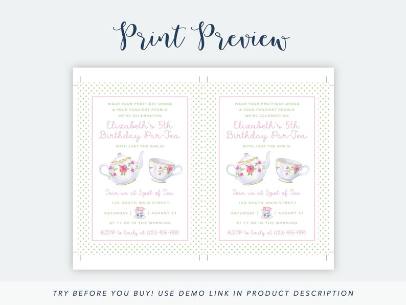 Printable Tea Party Invitation Digital Tea Party Invitation Etsy