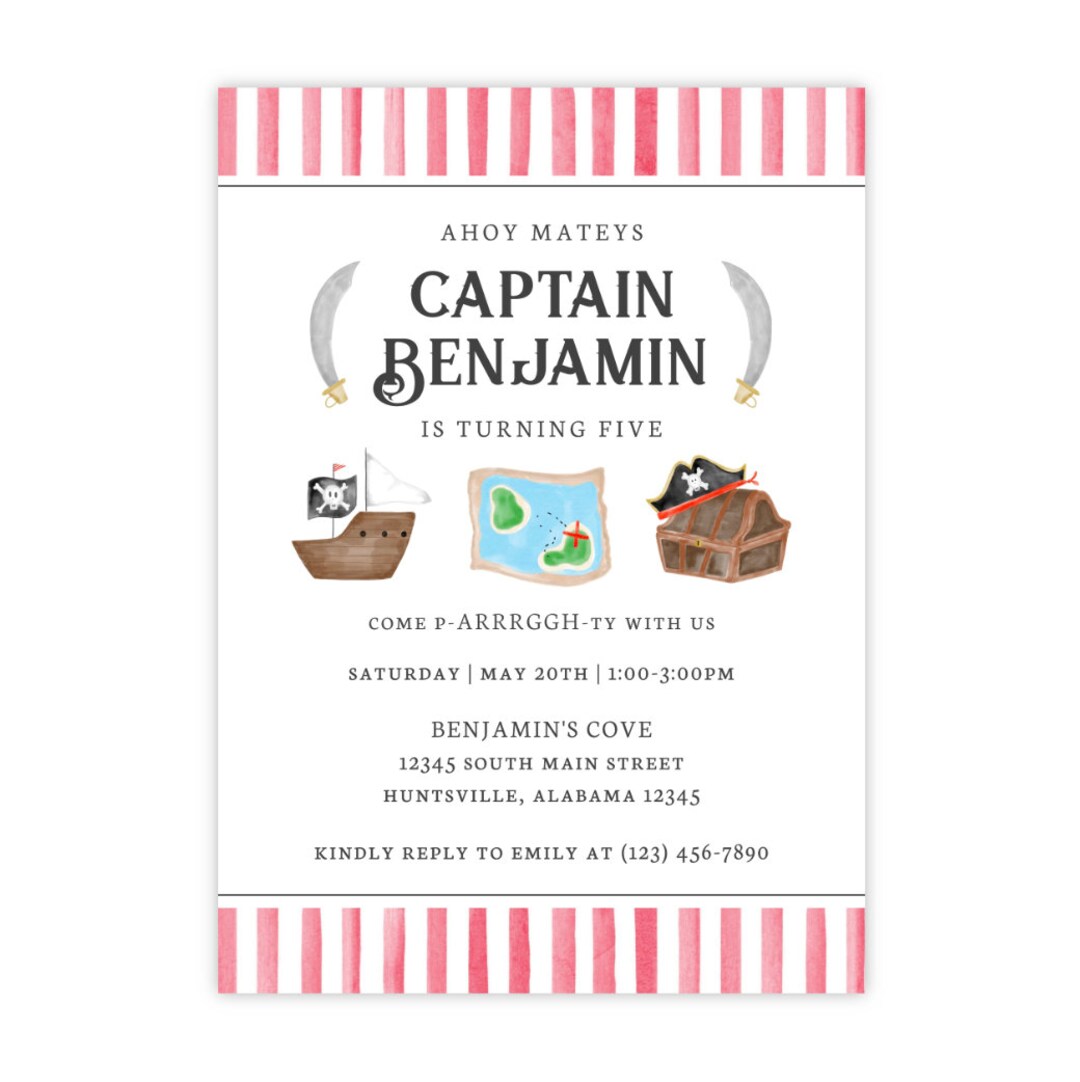 Printable Pirate Birthday Party Invitation, Pirate Party Invitation, Pirate Birthday Invitation ...