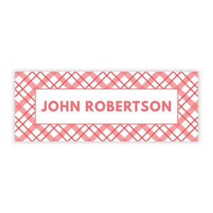 PRINTED Personalized Water-Resistant Name Labels | 60 Pack | 1x2.625&quot; Stickers for Kids | School, Daycare, Supplies | Red Plaid