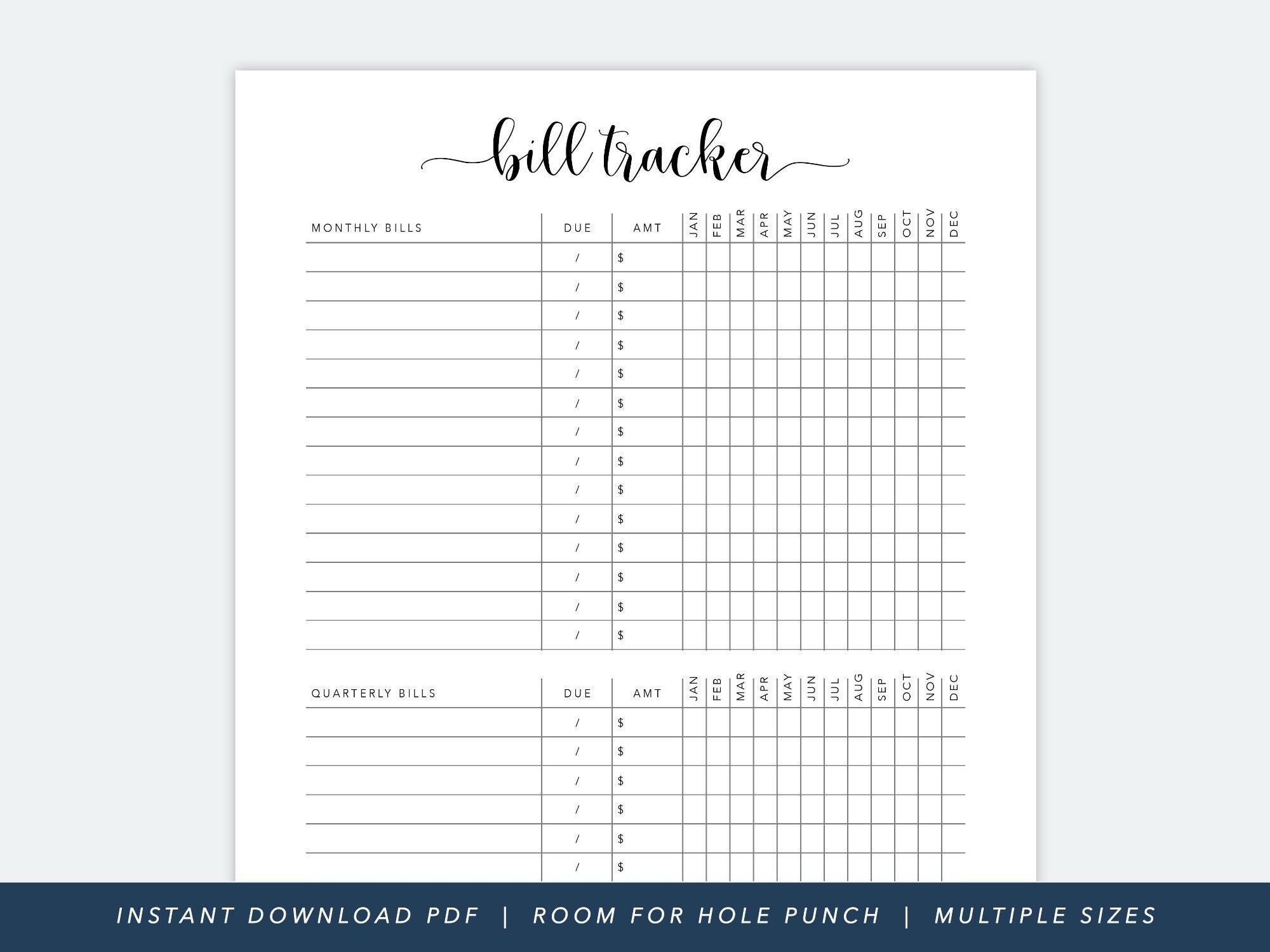 Paper & Party Supplies Printable 7x9 Yearly Bill Tracker Planner Insert ...