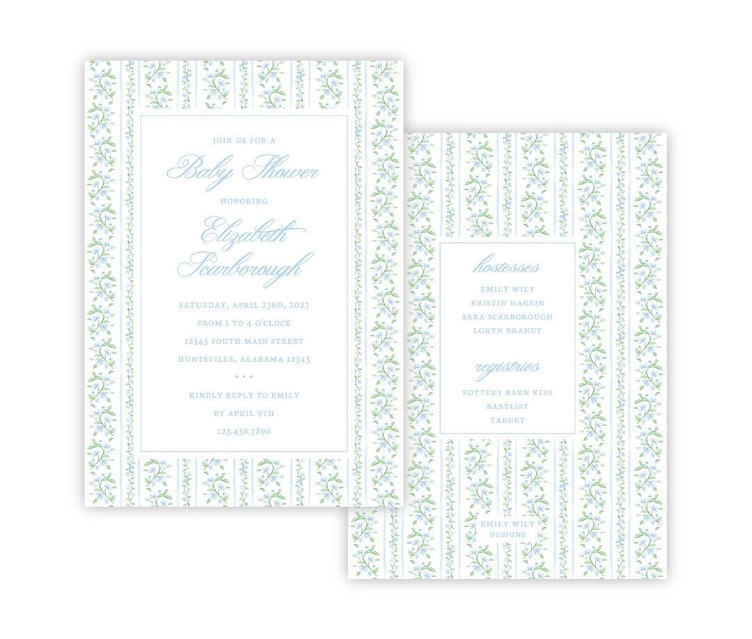 Printable Baby Shower Invitation, Boy Baby Shower Invites, Blue Baby ...