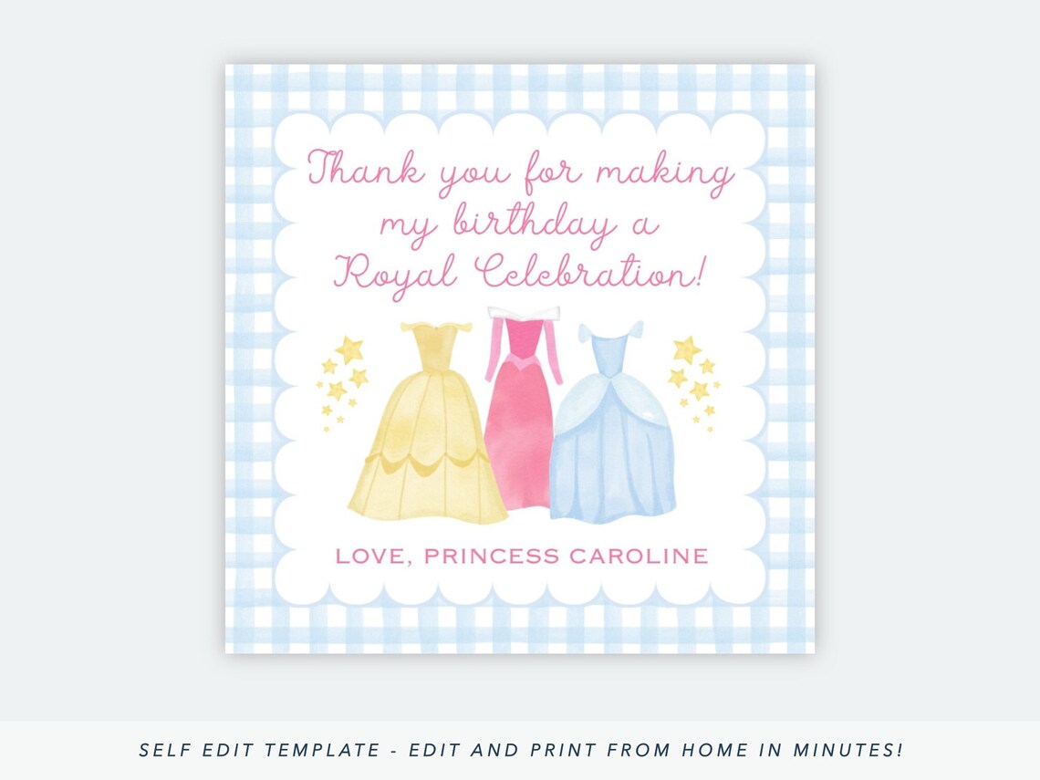 Printable Princess Favor Tags Princess Party Favor Tags | Etsy