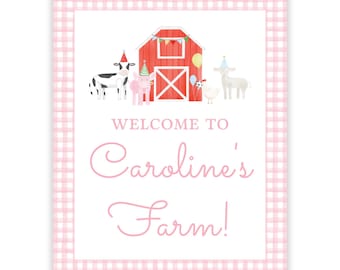 16x20 Printable Farm Birthday Party Welcome Sign | Pink Farm Birthday Sign Template