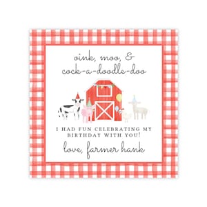 PRINTABLE Farm Party Favor Tags | Editable Red Gingham Barnyard Birthday Gift Tag Template | Corjl Template | Barn Animal Design