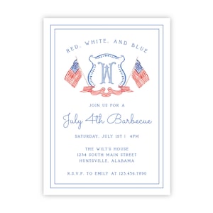Invitation barbecue du 4 juillet à imprimer | faire-part patriotique rouge, blanc et bleu | Modèle Corjl modifiable | Téléchargement instantané