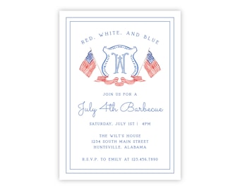 PRINTABLE July 4th BBQ Invitation | Red White & Blue Patriotic Party Invite | Editable Corjl Template | Instant Download