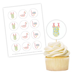 PRINTABLE Cupcake Topper Template | Flamingo Pool Party Birthday Decor | Instant Download PDF for Girls Summer Party | 107
