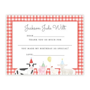 Printable Farm Birthday Party Thank You Notes, Farm Birthday Thank You Notes, Kids Fill in the Blank Thank You Notes, Barnyard Birthday