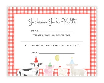 Printable Farm Birthday Party Thank You Notes, Farm Birthday Thank You Notes, Kids Fill in the Blank Thank You Notes, Barnyard Birthday