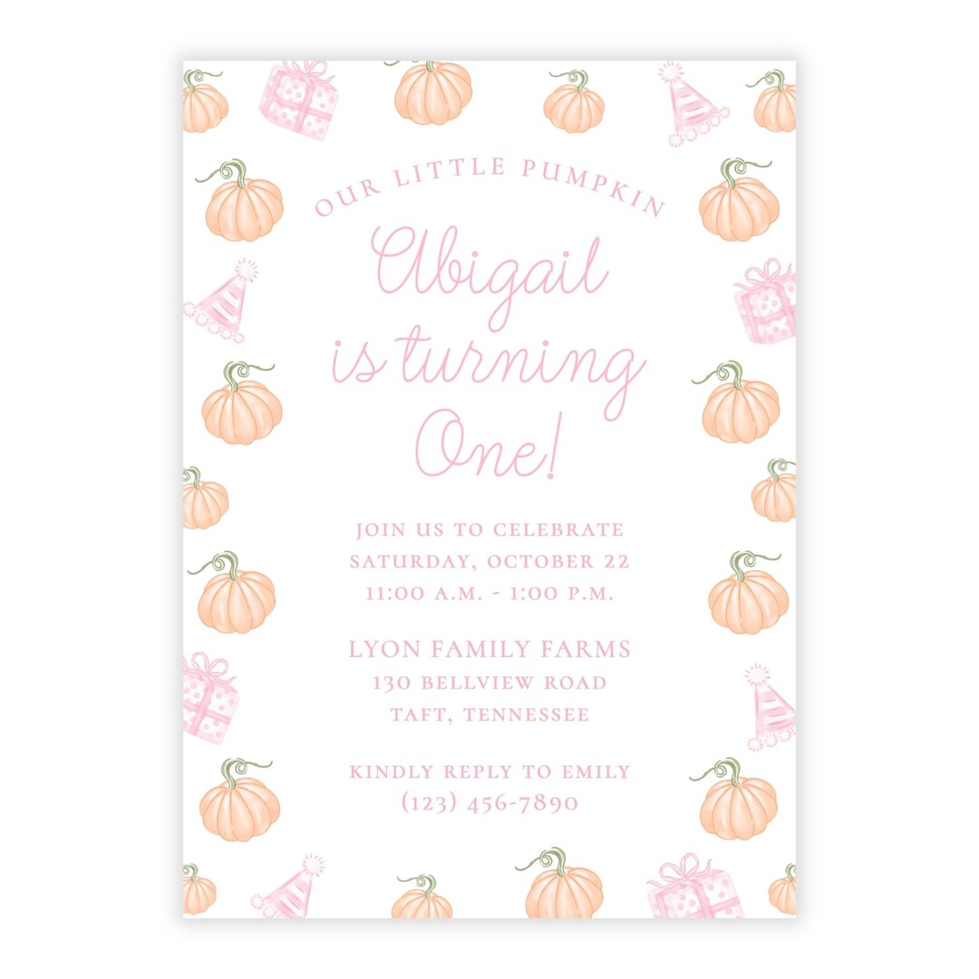Printable Pumpkin Patch Birthday Invitation, Girl Fall Birthday, Girl ...