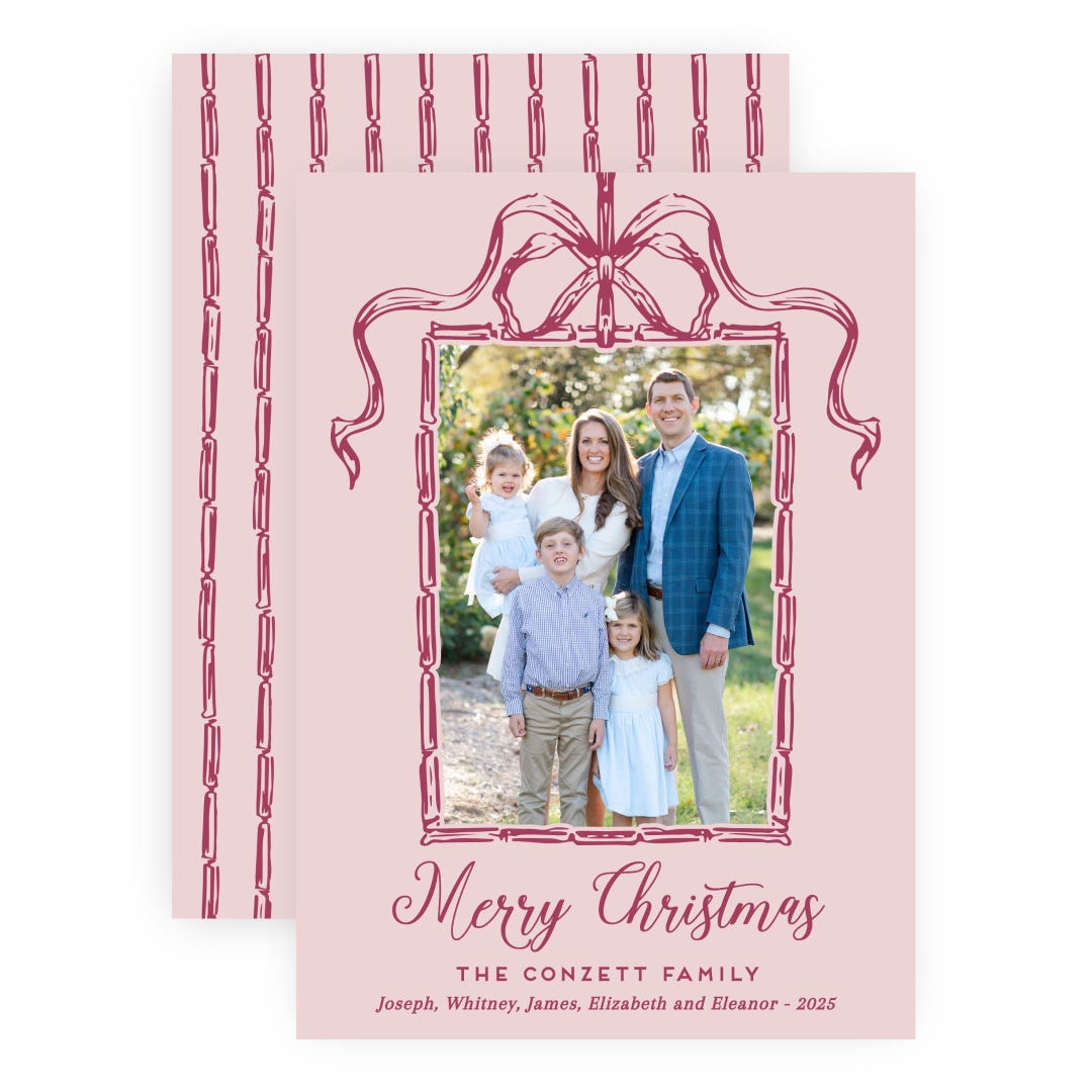PRINTABLE Cranberry Bamboo Bow Frame Christmas Card Template | Red ...