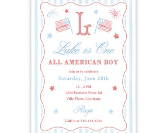PRINTABLE One All-American Boy Invite | Patriotic First Birthday Invitation | Editable Corjl Template | Instant Digital Download | 115