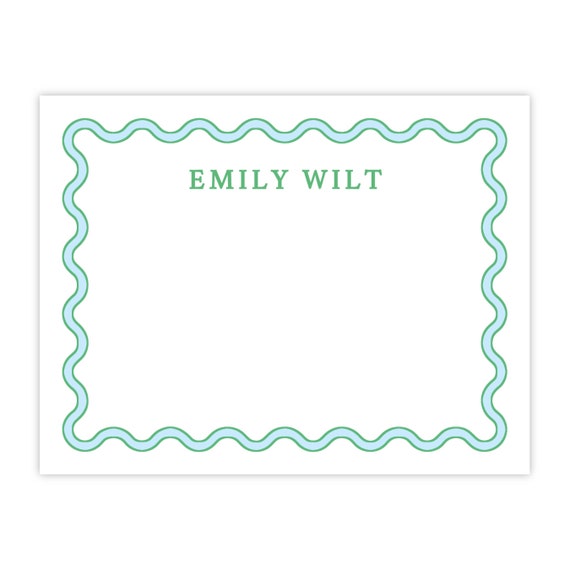 PRINTABLE Green Wavy Border Notecard | Editable Corjl Template | Personalized Flat Stationery | Classic Modern Note Card
