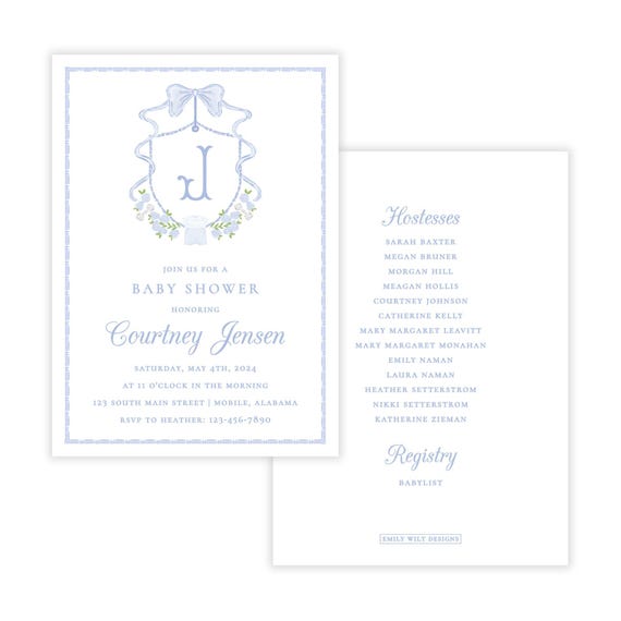 PRINTABLE Baby Shower Invitation | Blue Monogram Baby Invite | Editable Corjl Template | Crest Baby Shower | "Blue Heirloom Baby Crest"