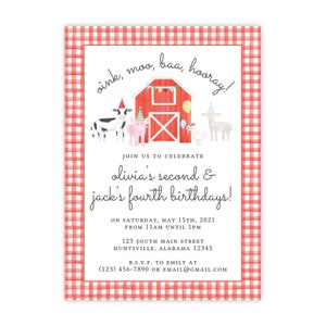 PRINTABLE Red Farm Birthday Party Invitation Template by Emily Wilt Designs