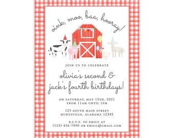 PRINTABLE Red Farm Birthday Party Invitation Template by Emily Wilt Designs