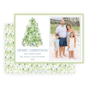 DRUCKBARE Luxe Noel Weihnachtskartenvorlage | Blau Grün Strand Urlaub Foto Karte mit Weihnachtsbaum | Druck-Upgrade verfügbar | 703 Bild 1