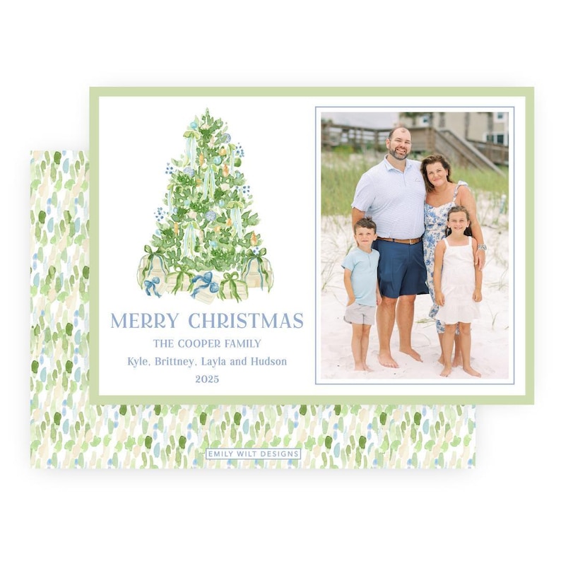 DRUCKBARE Luxe Noel Weihnachtskartenvorlage | Blau Grün Strand Urlaub Foto Karte mit Weihnachtsbaum | Druck-Upgrade verfügbar | 703 Bild 1