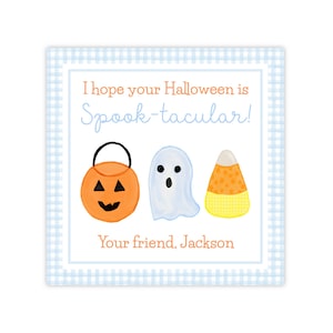 PRINTABLE Halloween Spooktacular Gift Tags, Cute Pumpkin Ghost Candy Corn Favor Tag, Editable Corjl Template | 501