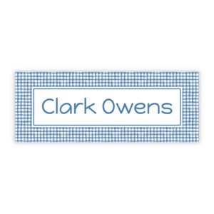 PRINTED Personalized Water-Resistant Name Labels | 60 Pack | 1x2.625&quot; Stickers for Kids | Back to School, Daycare | Navy Gingham