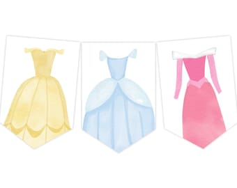PRINTABLE Princess Party Banner | Watercolor Princess Birthday Party Bunting | Princess Decor | Instant Download PDF File | 114