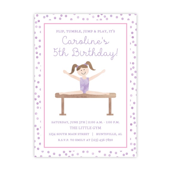 PRINTABLE Gymnastics Birthday Invitation | Girl Gym Party Invite | Editable Corjl Template | Tumble Flip Beam Birthday | Digital Download