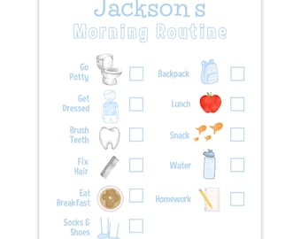 Tabla de tareas imprimible con nombre / Tabla de rutina personalizada para niño / Rutina matutina personalizada imprimible / Plantilla Corjl autoeditable