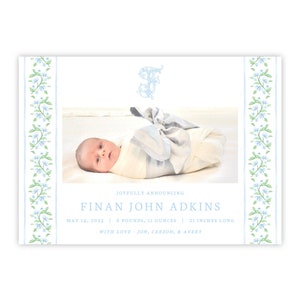 Printable Watercolor Birth Announcement, Grandmillennial Birth Announcement, Boy Birth Announcement, Spring Birth Announcement Cards