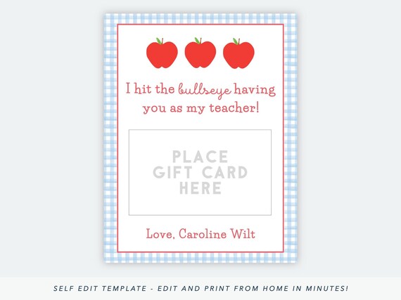 Printable Teacher Gift Card Holder Teacher Appreciation Gift | Etsy