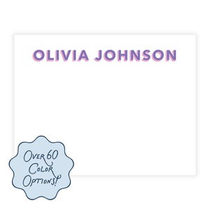 PRINTABLE Shadow Block Name Stationery Template | Personalized Note Cards for Girls | Custom Thank You Notes for Women | Multiple Colors