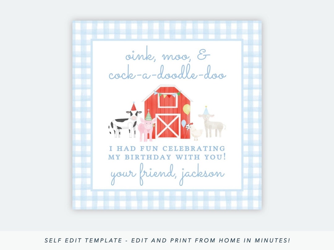 Printable Farm Birthday Party Favor Tags Boy Farm Birthday - Etsy
