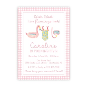 PRINTABLE Flamingo Pool Party Invitation | Girl’s Summer Swim Birthday | Editable Corjl Template | Instant Download | 107