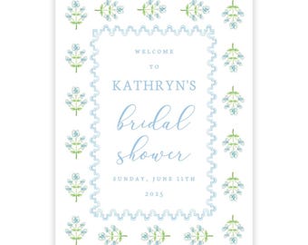 PRINTABLE 18x24 Welcome Sign Template | Blue Floral Shower or Dinner Decor | Editable Corjl File for Wedding Events | 109