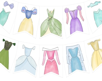 PRINTABLE Watercolor Princess Birthday Party Banner | Instant Download PDF File