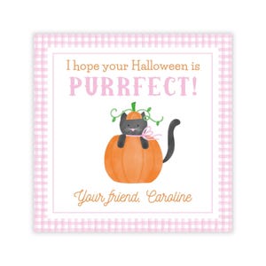 Etiquetas imprimibles para regalos de Halloween, etiquetas de regalo de calabaza con diseño de gato perfecto, lindas etiquetas de dulces para el aula de Halloween con diseño de gato negro Corjl / 501 imagen 1