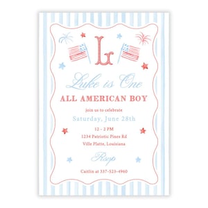 PRINTABLE One All-American Boy Invite | Patriotic First Birthday Invitation | Editable Corjl Template | Instant Digital Download | 115