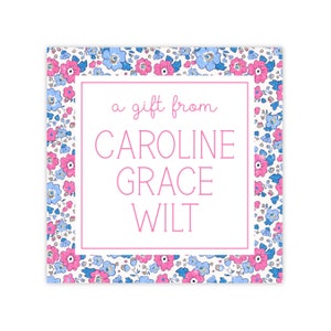 AFDRUKBARE sjabloon voor cadeaukaartjes met bloemen | Bewerkbare Corjl-tag voor meisjes of gepersonaliseerd cadeau | Ontwerp met roze en blauwe bloemen met fijne bloemen