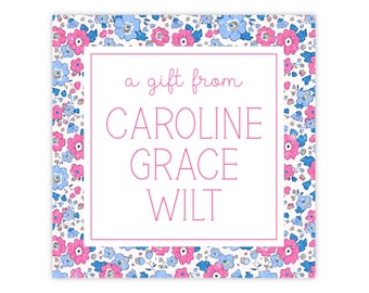 PRINTABLE Floral Gift Tag Template | Editable Corjl Tag for Girls or Personalized Gift | "Pink and Blue Ditsy Floral" Design