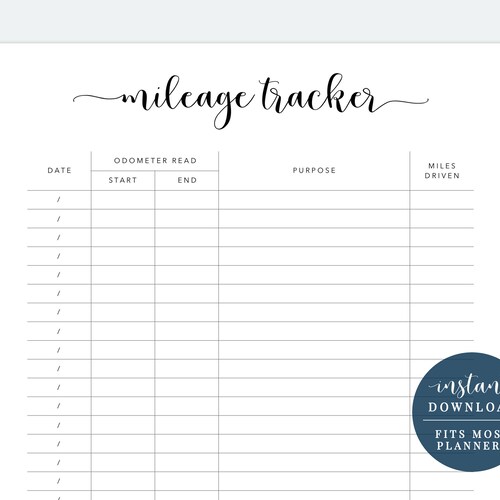 Mileage Tracker Printable Vehicle Mileage Tracking Business - Etsy