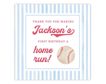 Printable Baseball First Birthday Party Favor Tags, Watercolor Baseball Party Favor Tags, Baseball Favor Tag, Baseball Gift Tag Template