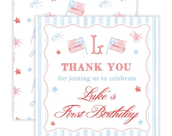 PRINTABLE One All American Boy Favor Tag Template | Editable Gift Tags to Match Patriotic First Birthday Party Invitation | 115