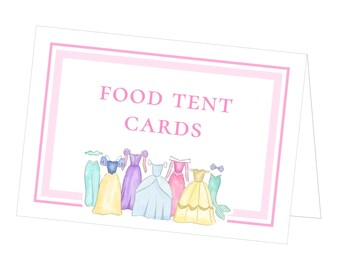 PRINTABLE Princess Food Tent Cards | Princess Birthday Party Place Cards | Watercolor Princess Party | Self-edit Corjl Template | 111