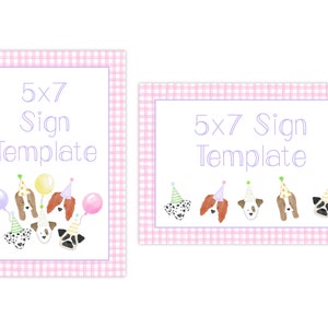 PRINTABLE 5x7 Puppy Birthday Party Sign | Pink Gingham Dog Theme Decor | Editable Corjl Table Sign for Girl Pet Party | Puppy Paw-ty | 113